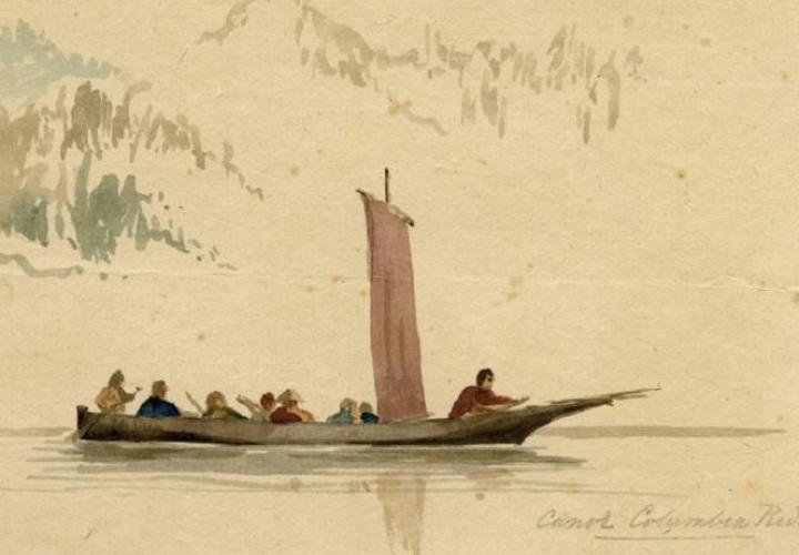 Painting of people on small boat