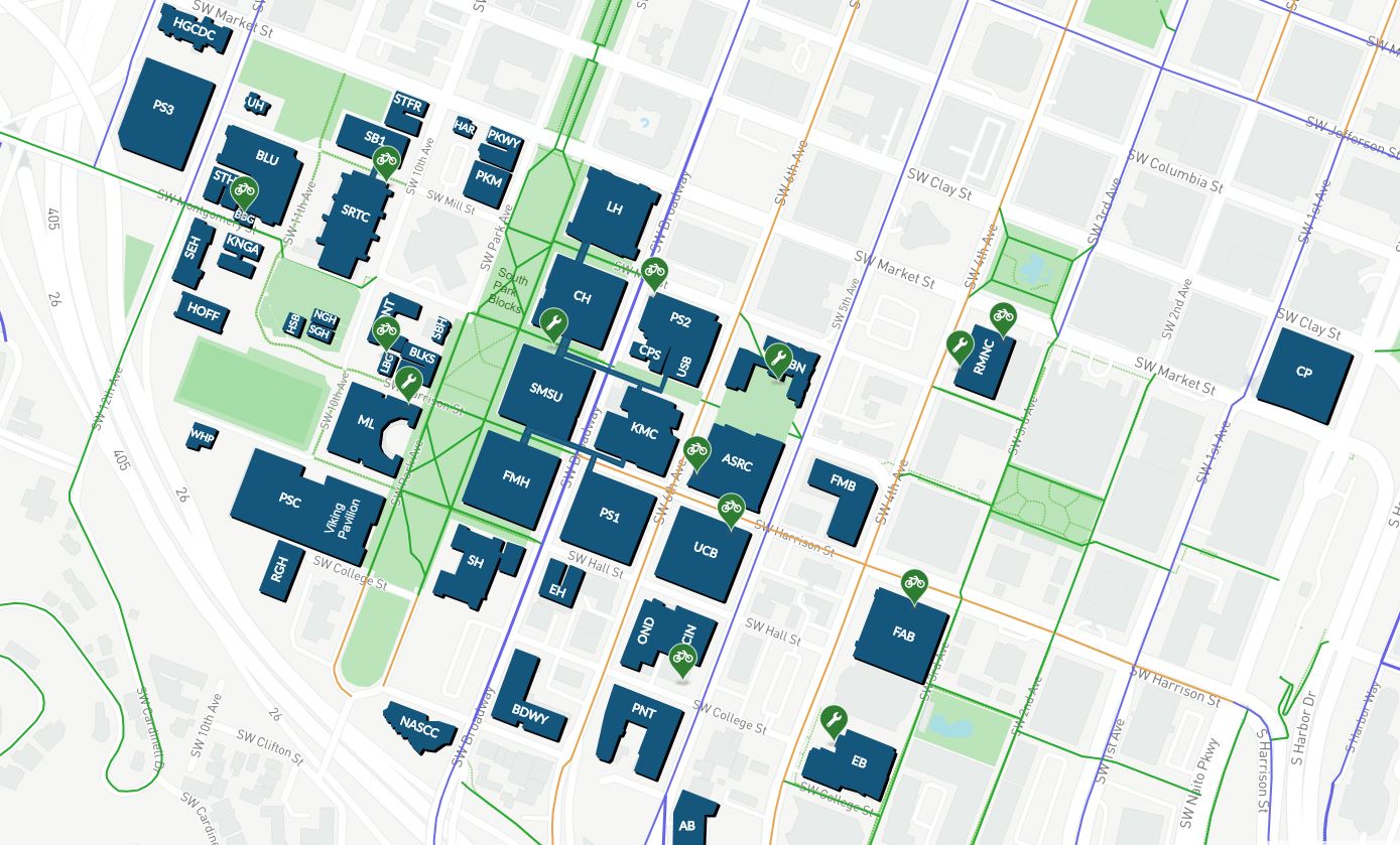 Map of bike amenities on PSU campus