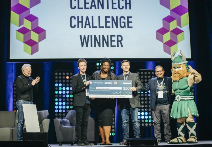 Cleantech Challenge winners on stage