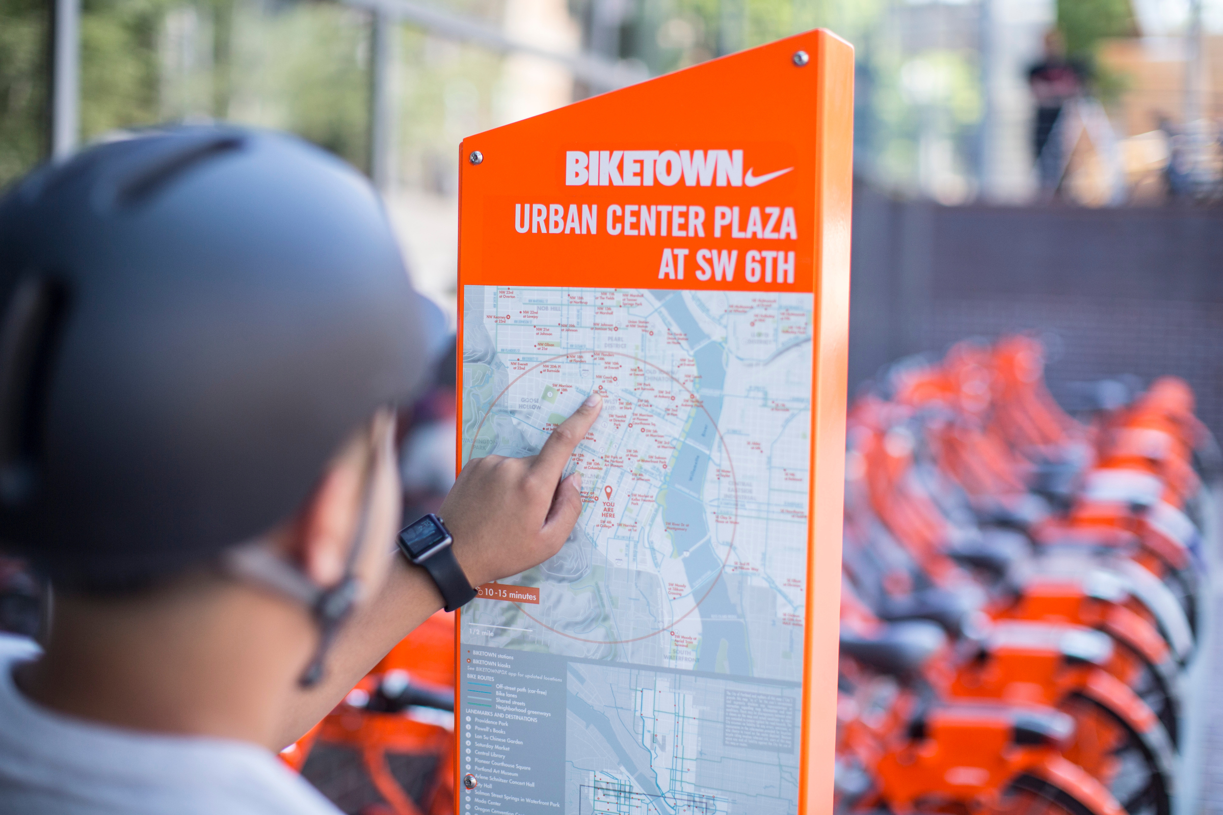 student using the map on the BikeTowns