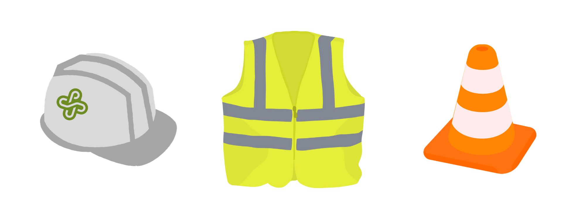 Clip art of a hard hat, safety vest, and construction cone