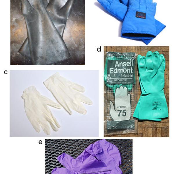 Several different types of gloves are portrayed