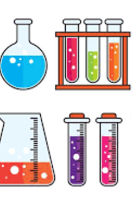Image of multicolored chemical flasks and beakers