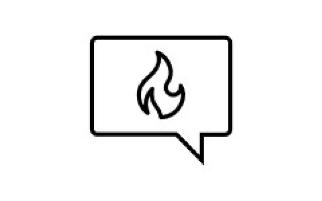 A chat box with a hazard flame symbol in the center