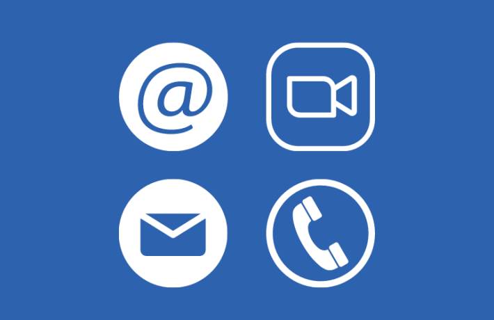 Image of email, video, mail, and phone icons