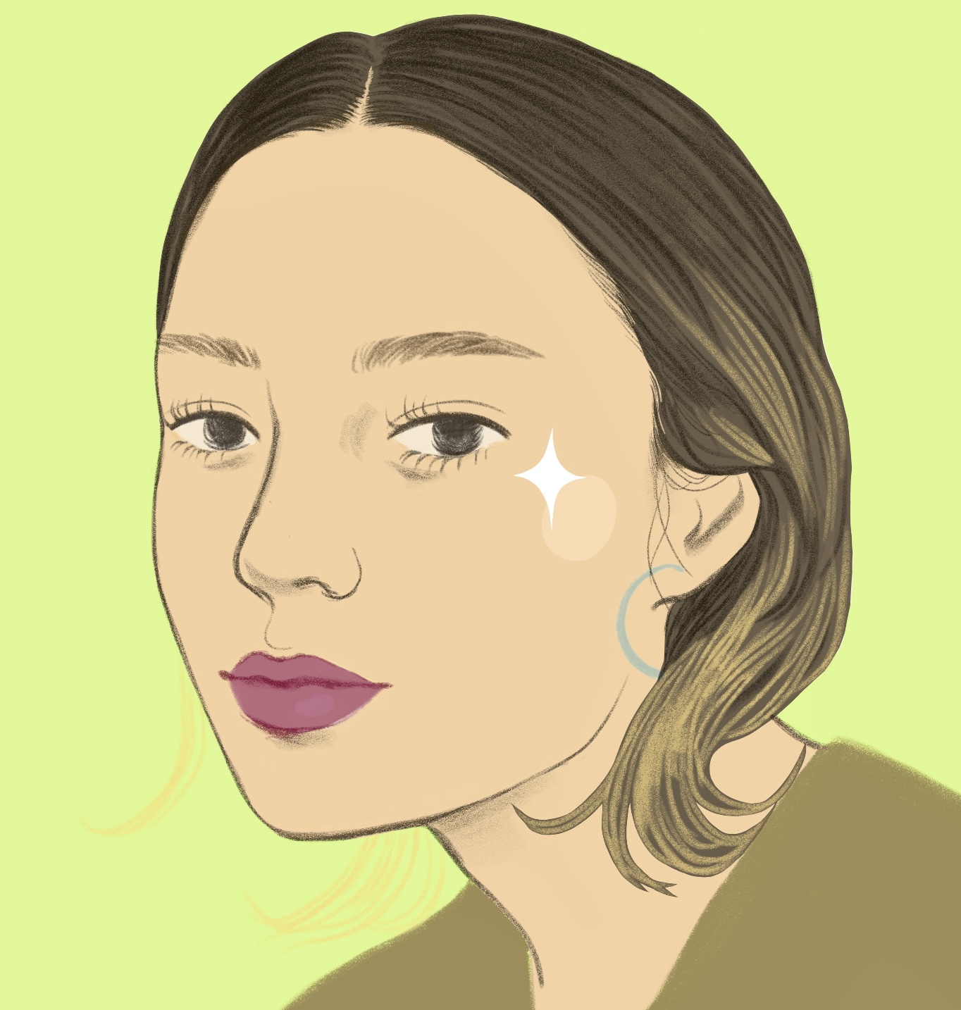 Digital drawing of Valerie against a green background.