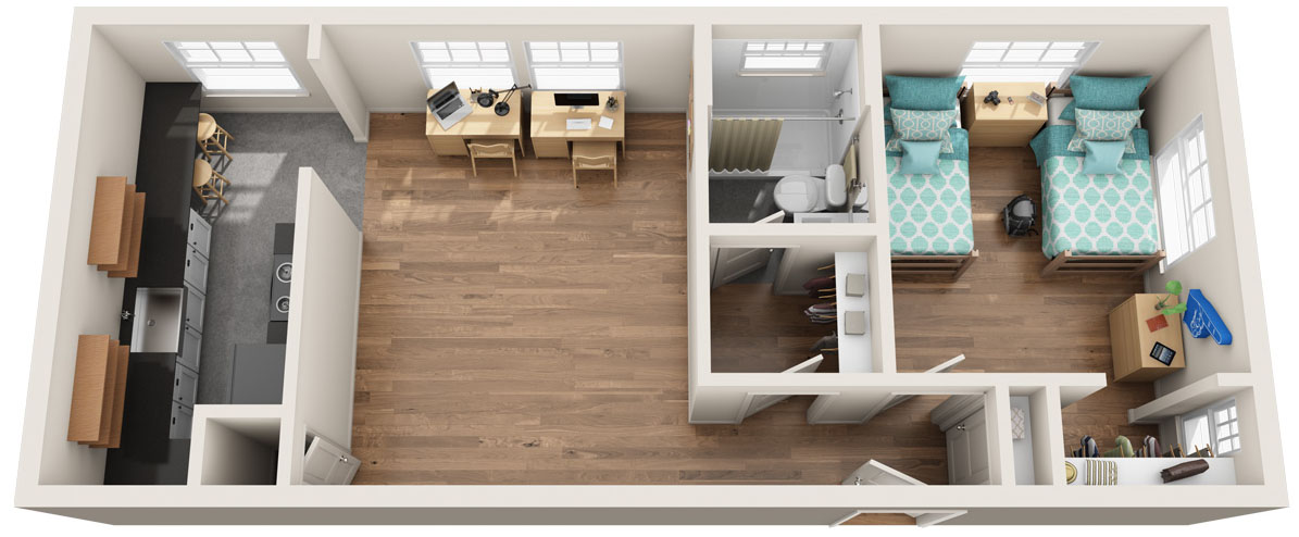 3D Floor Plan of St. Helens Furnished One Bedroom