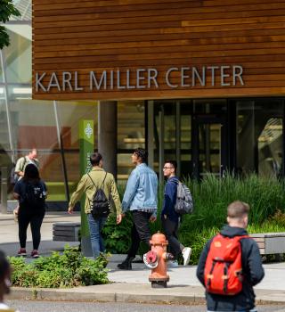 Students in front of Karl Miller Center