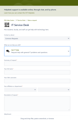 Thumbnail of the IT service desk form