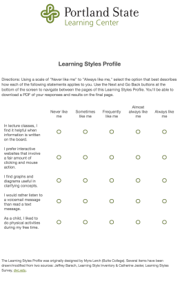 Thumbnail of the Learning Styles Profile online survey