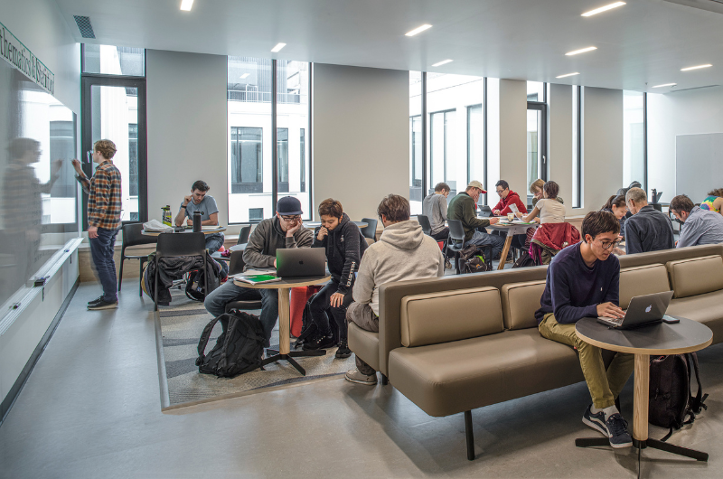 Students studying in department lounge