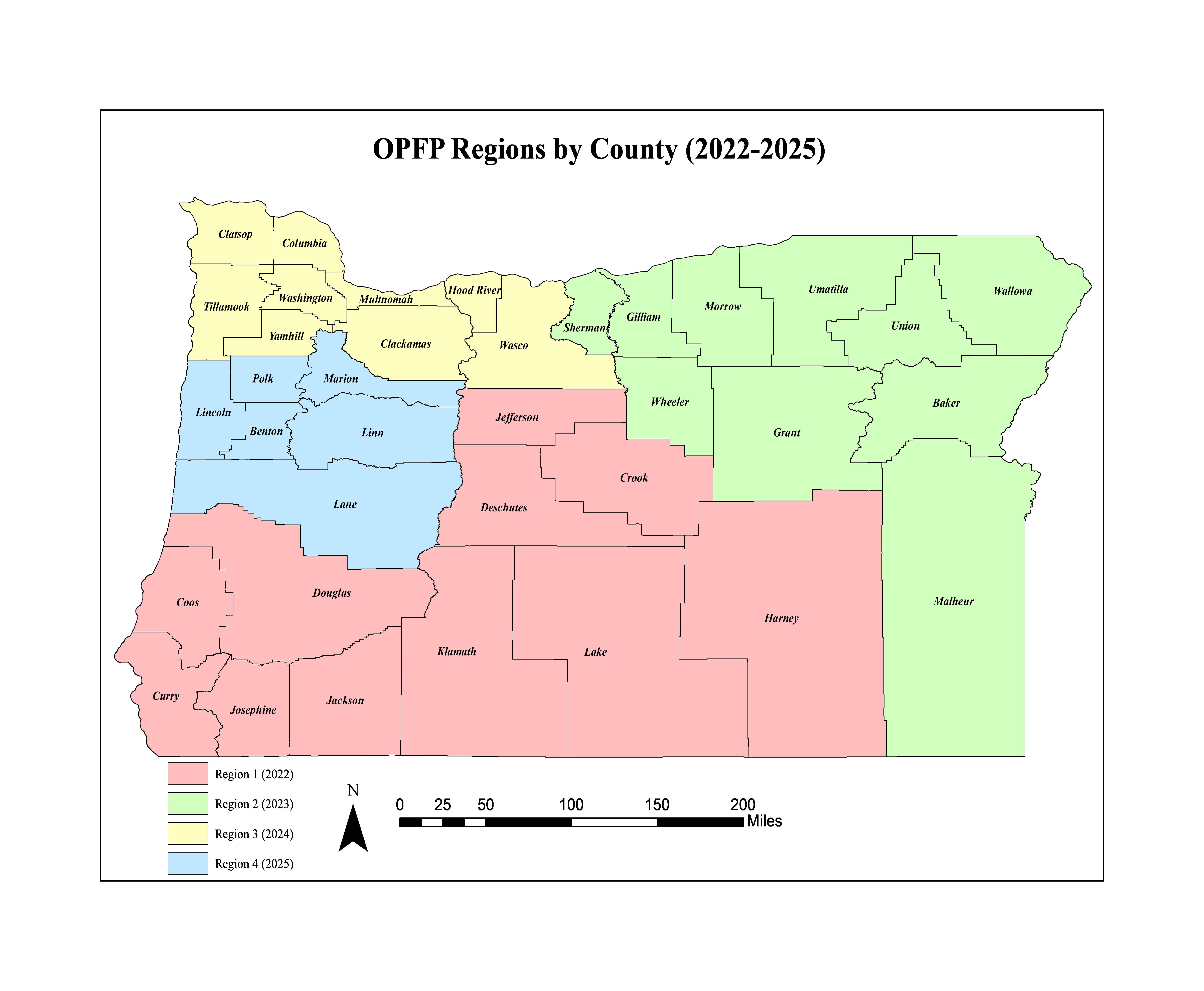 Oregon map showing 4 retions
