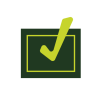 An illustration of a dark green box with a light green check mark. 