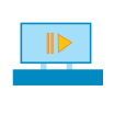 An illustration of a light blue flat screen with a pause and play icon on the screen. 