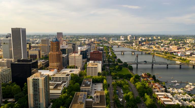 Aerial view of downtown Portland