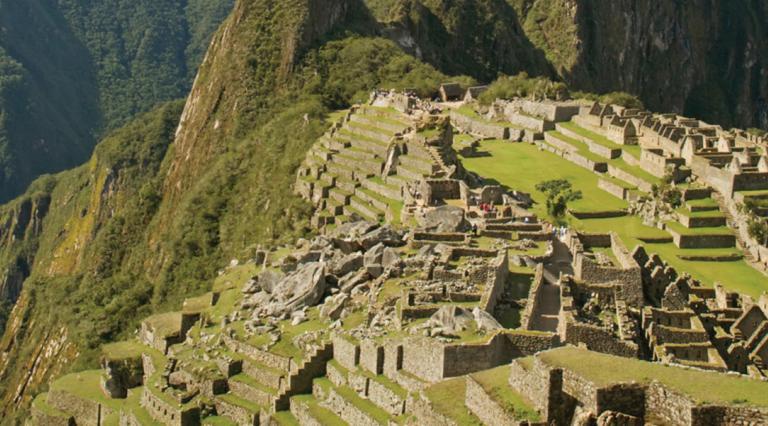 aerial view of the ruins of Machu Picchu in Peru