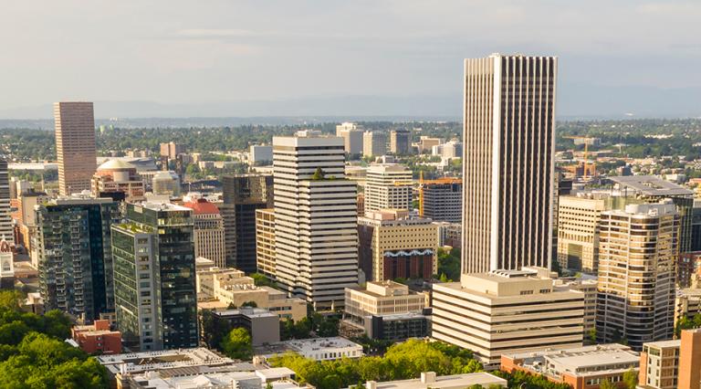 aerial view of  Portland skyline