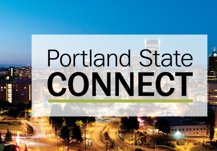 Reads "Portland State Connect" over an image of downtown Portland at night