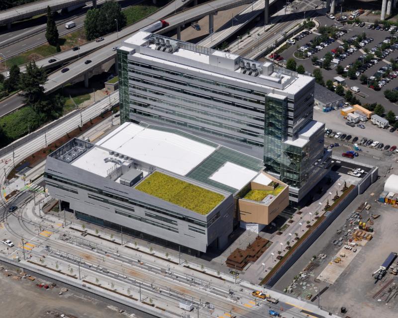 large building with green roof on southern roof exposure