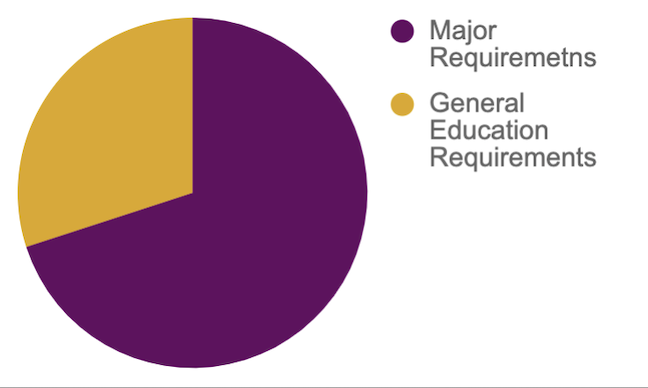 Pie chart showing the proportion of degree requirements for the Bachelor of Music