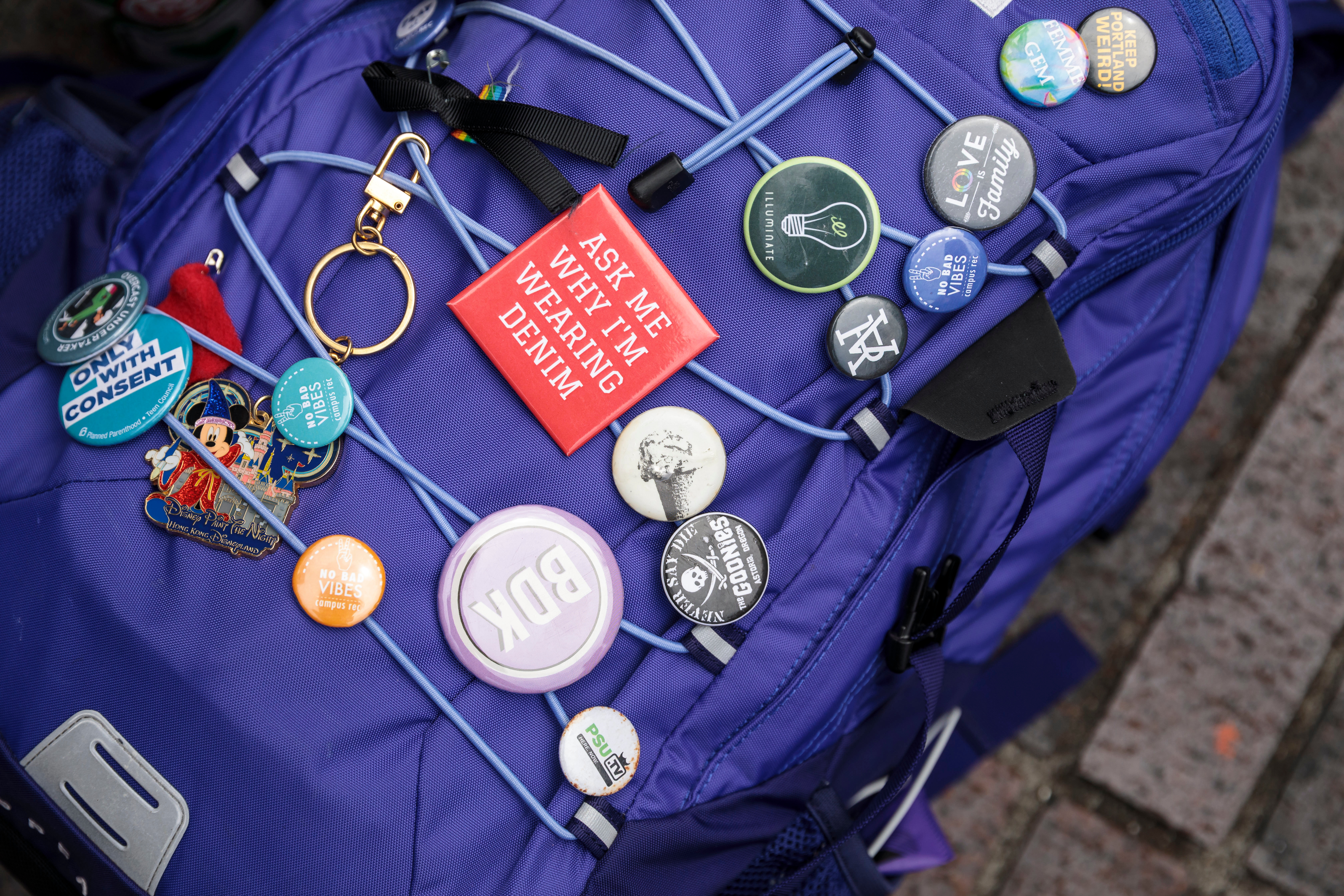 backpack with pins