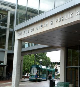College of Urban & Public Affairs sign