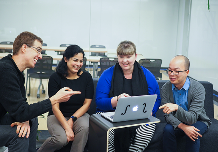  Instructor Priya Jamkhedkar works with an OAI UX designer and instructional designer on replacing textbooks with an adaptive platform in PSU physics classroom.