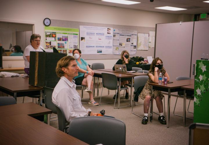 Faculty and students working on research project