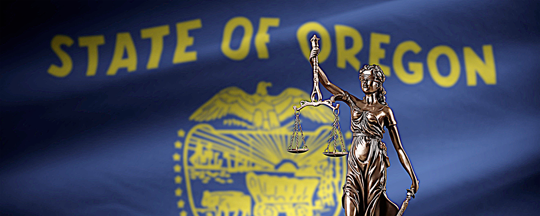 State of Oregon Flag with Justice Statue