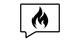 A chat box with a hazard flame symbol in the center