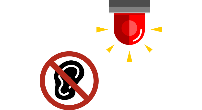 Fire alarm strobe light and crossed-out ear