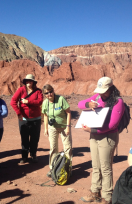 Teachers in outdoor setting participating in field work during an institute