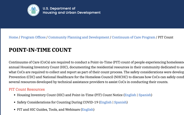 screenshot of the Point-In-Time website
