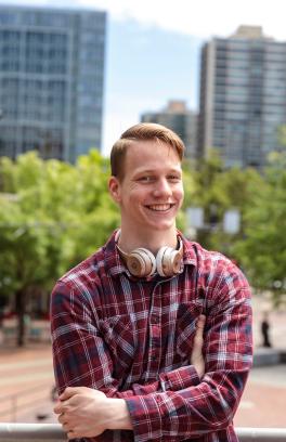 Smiling student with headphones