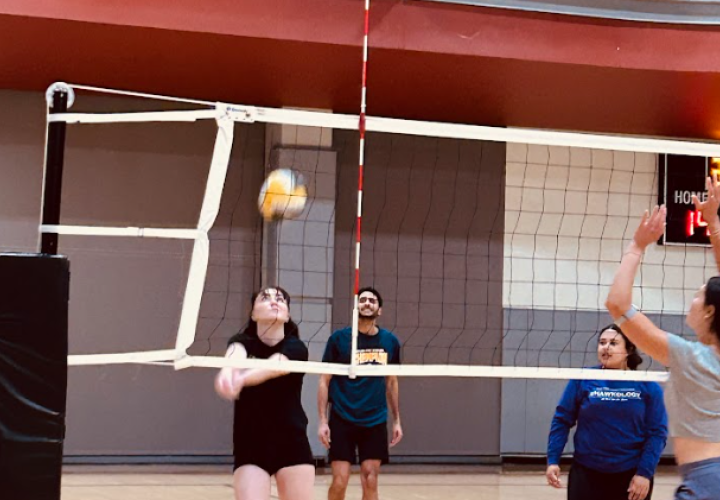 4 people playing volleyball