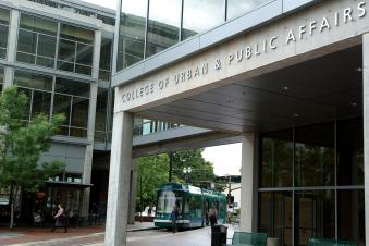 front entrance to the Portland State University College of Urban and Public Affairs