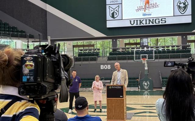 Press conference at Viking Pavilion