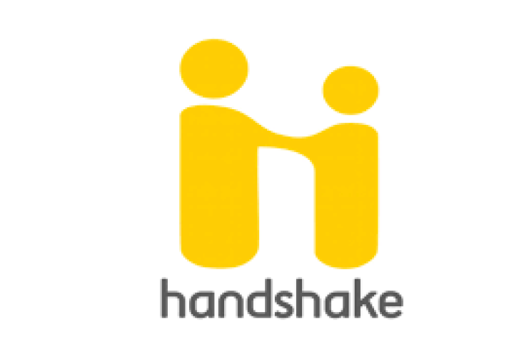 Handshake logo looks like an "H" formed by two yellow figures facing one another shaking hands