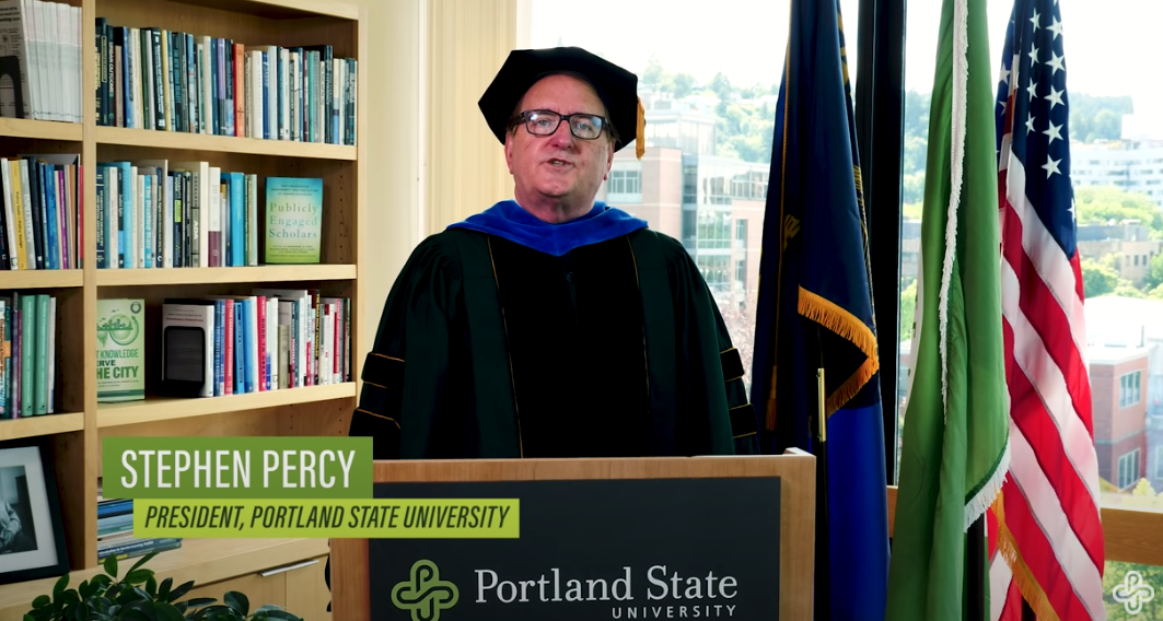 PSU President Percy speaks at the 2020 Commencement ceremony