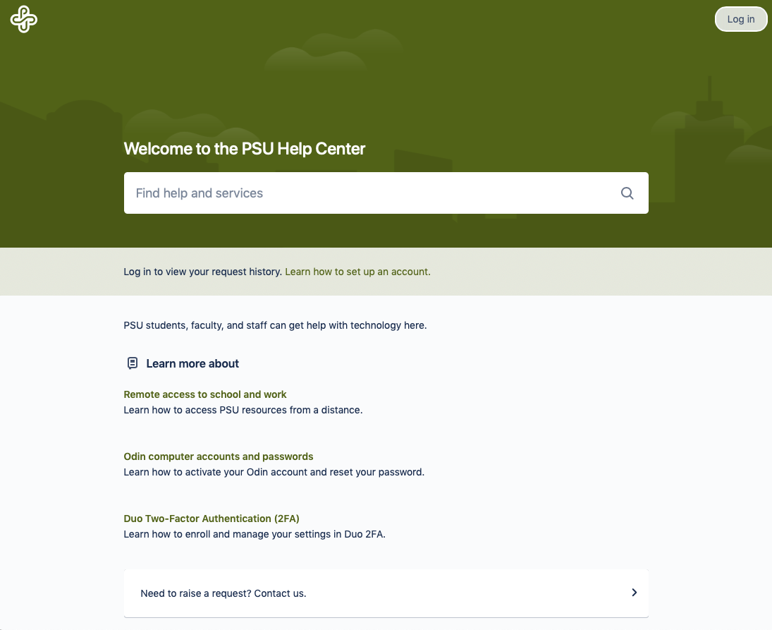 Screenshot of PSU Help Center website at go.pdx.edu/help