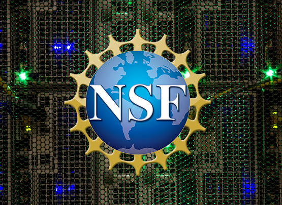 National Science Foundation logo against a supercomputer background