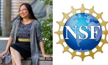 A photo of Yu Xiao to the left, and the NSF logo to the right